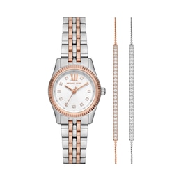 Michael Kors Lexington Ladies' Petite Two Tone Stainless Steel Watch and Bracelets Gift Set