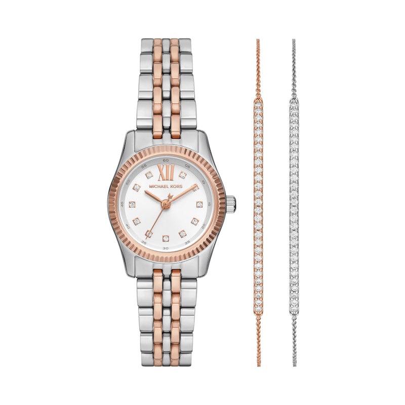 Michael Kors Lexington Ladies' Petitie Two Tone Stainless Steel Watch and Bracelets Gift Set