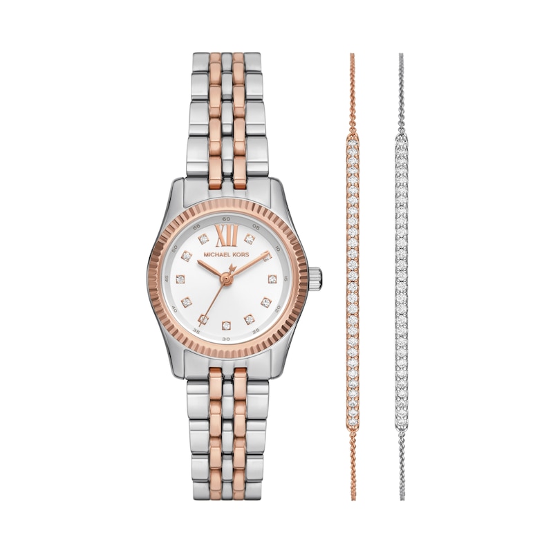Main Image 1 of Michael Kors Lexington Ladies' Petite Two Tone Stainless Steel Watch and Bracelets Gift Set