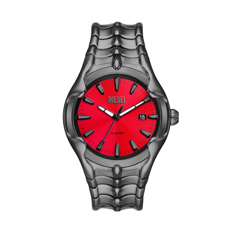 Diesel Vert Men's Red Dial Gunmetal Stainless Steel Bracelet Watch