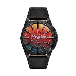 Diesel Framed Men's Chronograph Ombre Dial Black Leather Strap Watch