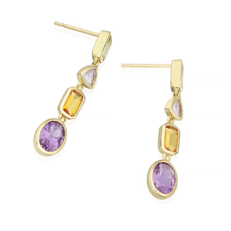 Main Image 2 of 9ct Yellow Gold Cleo Mixed Gem Multi Shape Drop Earrings