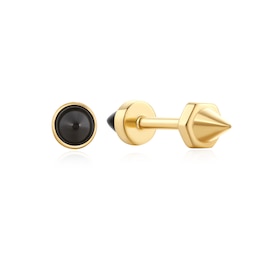 Anie Haie 14ct Gold Plated Black Agate Point Barbell Earrings