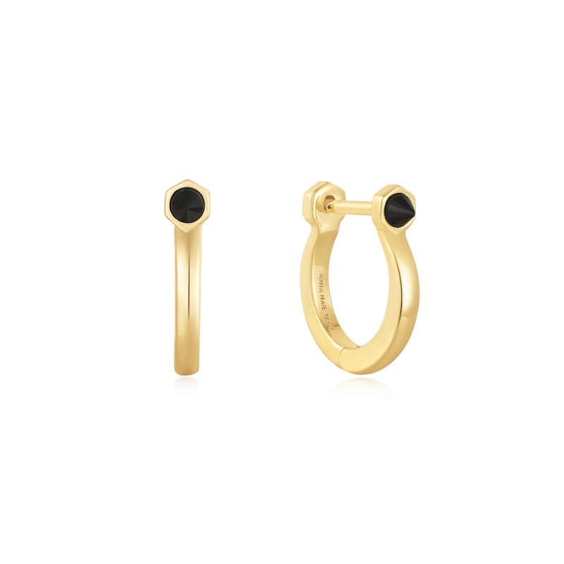 Main Image 1 of Anie Haie 14ct Gold Plated Black Agate Huggie Hoop Earrings