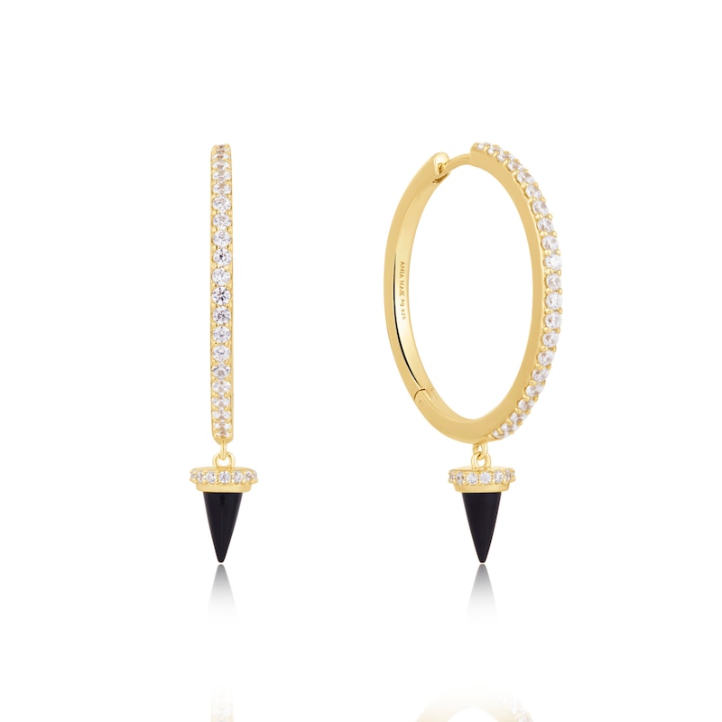 Anie Haie 14ct Gold Plated Black Agate & CZ Drop Hoop Earrings