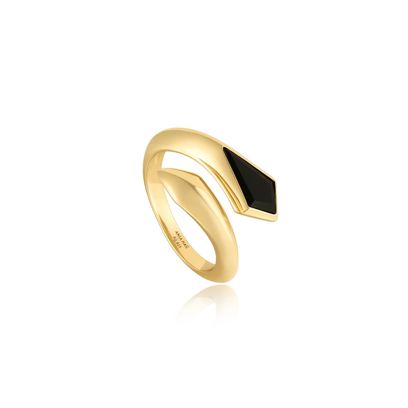 Anie Haie 14ct Gold Plated Black Agate Wrap Adjustable Ring