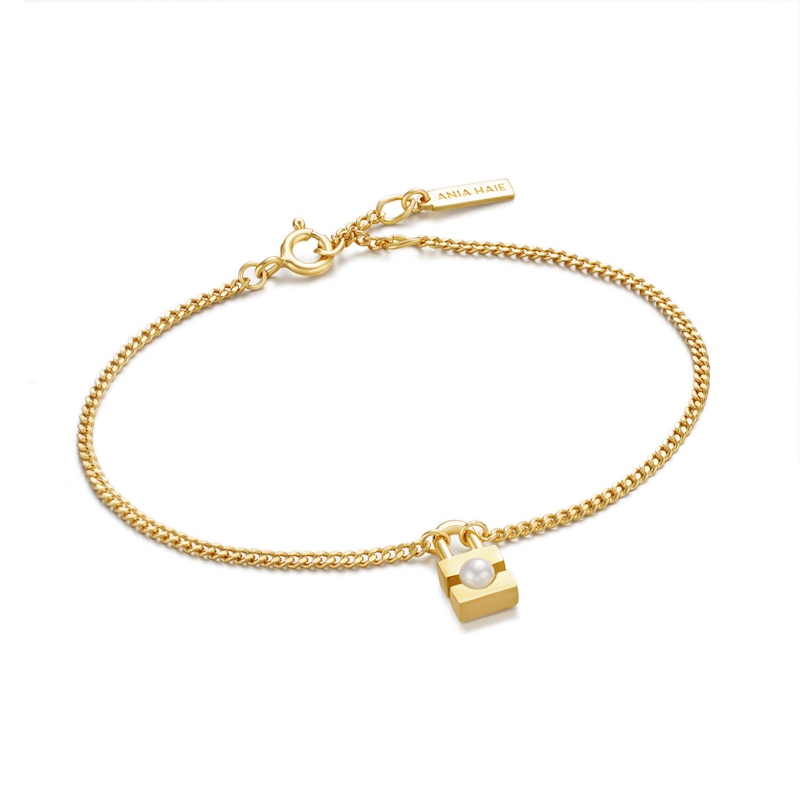 Main Image 1 of Anie Haie 14ct Gold Plated Pearl Padlock Bracelet