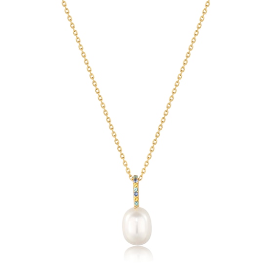 Anie Haie 14ct Gold Plated Gem Pearl Drop Pendant Necklace
