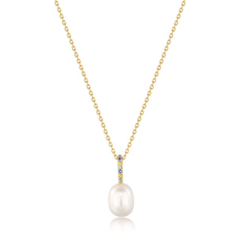Anie Haie 14ct Gold Plated Gem Pearl Drop Pendant Necklace