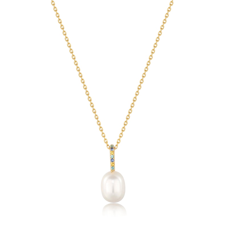 Main Image 1 of Anie Haie 14ct Gold Plated Gem Pearl Drop Pendant Necklace