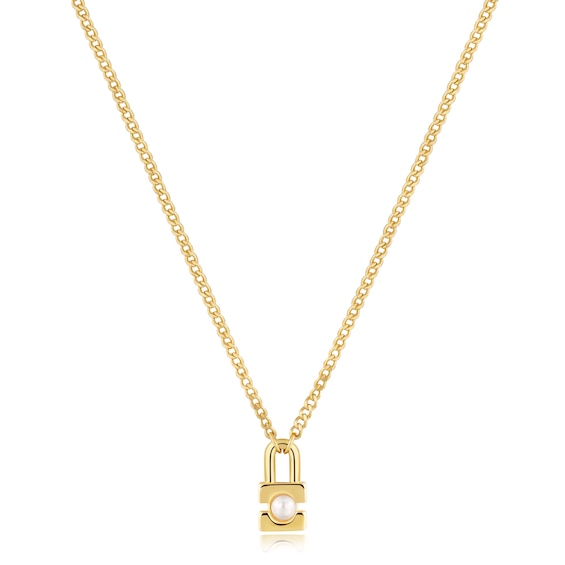 Anie Haie 14ct Gold Plated Pearl Padlock Necklace