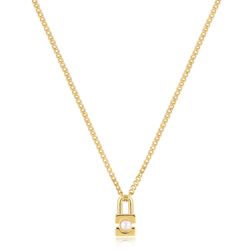 Main Image 1 of Anie Haie 14ct Gold Plated Pearl Padlock Necklace