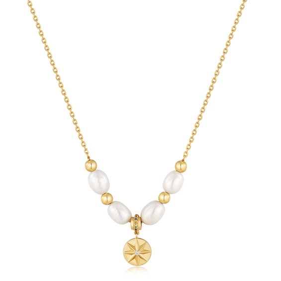 Anie Haie 14ct Gold Plated Pearl and CZ Star Pendant Necklac