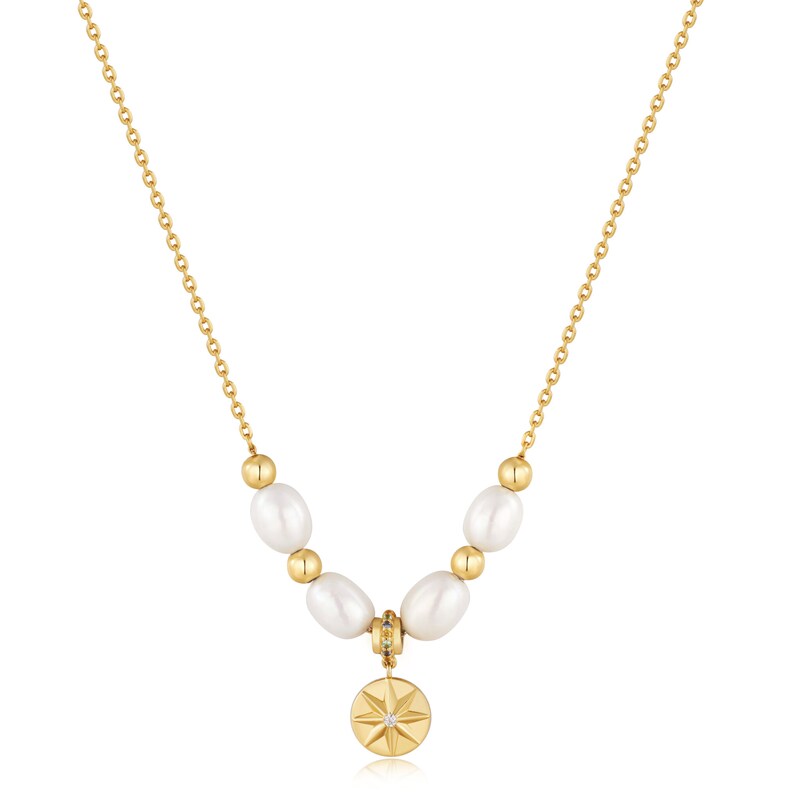 Main Image 1 of Anie Haie 14ct Gold Plated Pearl & CZ Star Pendant Necklace