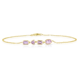9ct Yellow Gold Cleo Rose De France Amethyst Multi Shape Bracelet