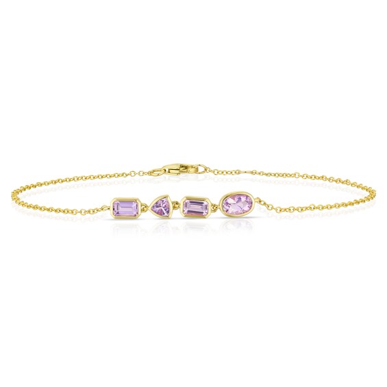 9ct Yellow Gold Cleo Rose De France Amethyst Multi Shape Bracelet