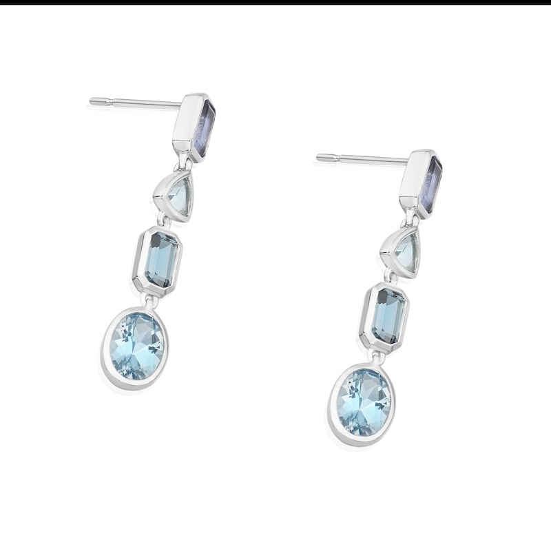 Main Image 2 of 9ct White Gold Cleo Blue Multi Gem Multi Shape Earrings
