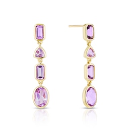 9ct Yellow Gold Cleo Rose De France Amethyst Multi Shape Earrings