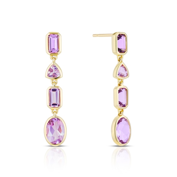 9ct Yellow Gold Cleo Rose De France Amethyst Multi Shape Earrings