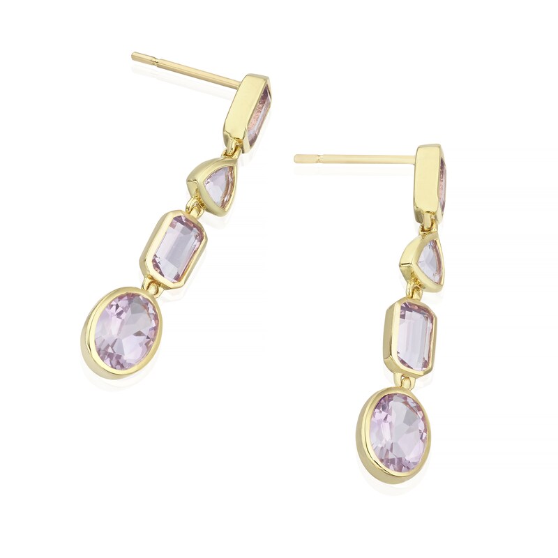 Main Image 2 of 9ct Yellow Gold Cleo Rose De France Amethyst Multi Shape Earrings