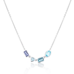 9ct White Gold Cleo Blue Multi Gem Multi Shape Necklace