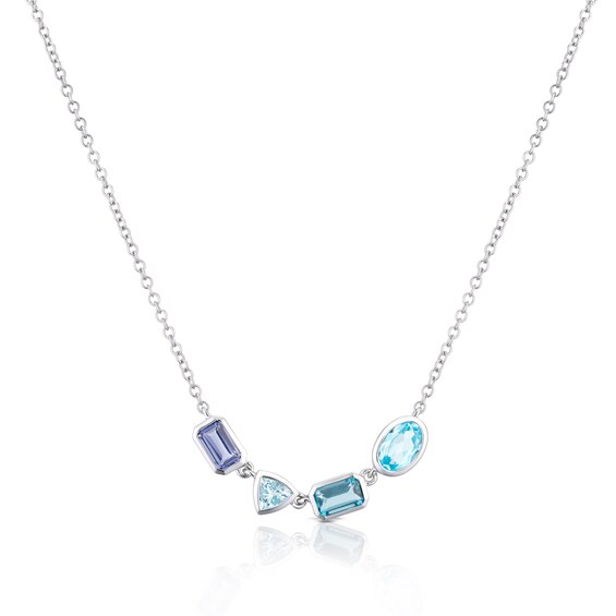 9ct White Gold Cleo Blue Multi Gem Multi Shape Necklace
