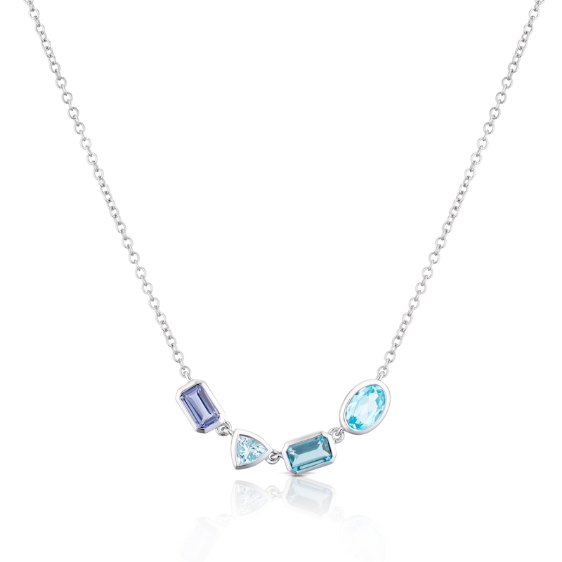 Main Image 1 of 9ct White Gold Cleo Blue Multi Gem Multi Shape Necklace