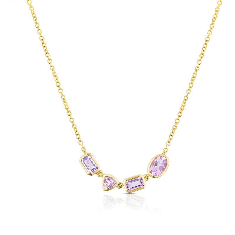 Main Image 1 of 9ct Yellow Gold Cleo Rose De France Amethyst Multi Shape Necklace