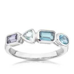 9ct White Gold Cleo Blue Multi Gem Multi Shape Ring
