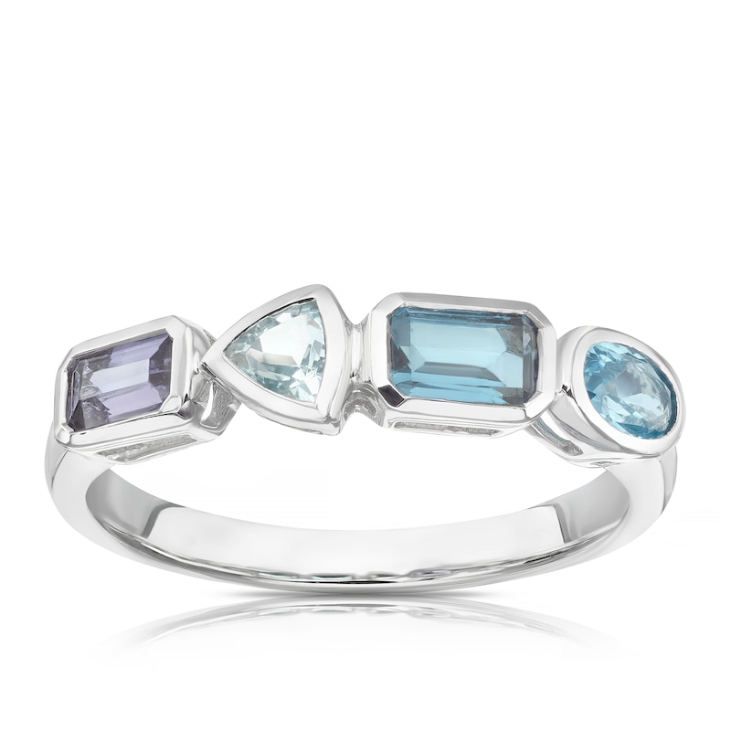 Main Image 1 of 9ct White Gold Cleo Blue Multi Gem Multi Shape Ring