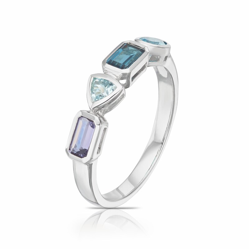 Main Image 2 of 9ct White Gold Cleo Blue Multi Gem Multi Shape Ring
