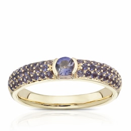 9ct Yellow Gold Lola Blue Iolite Pavé Set Cluster Eternity Ring