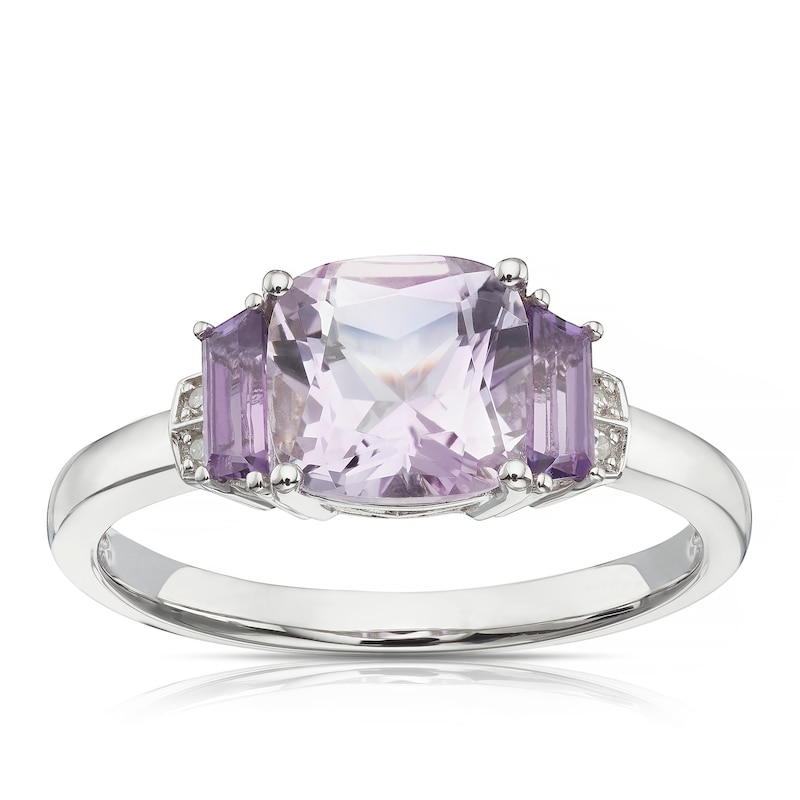Main Image 1 of 9ct White Gold Naomi Rose De France Amethyst & Diamond Trilogy Ring