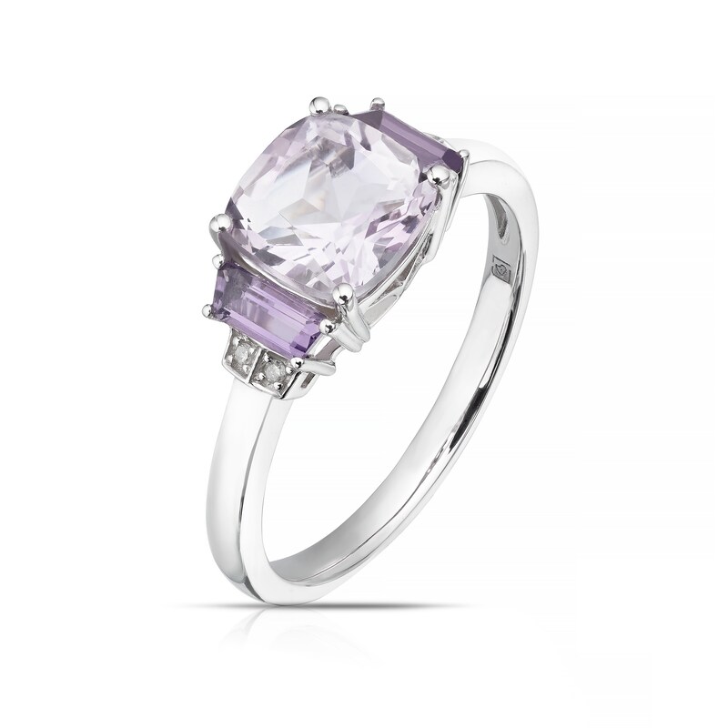 Main Image 2 of 9ct White Gold Naomi Rose De France Amethyst & Diamond Trilogy Ring