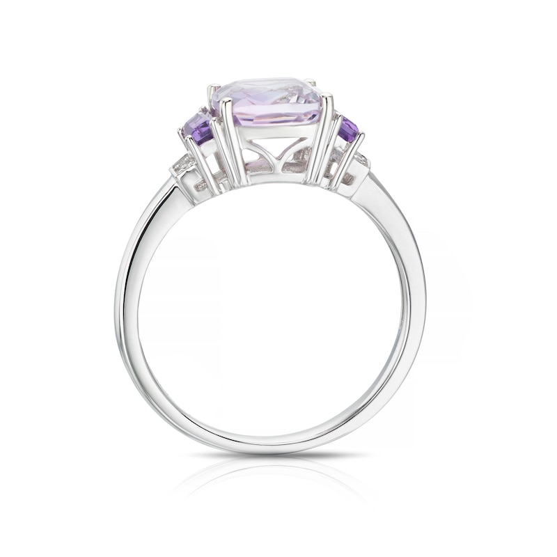 Main Image 3 of 9ct White Gold Naomi Rose De France Amethyst & Diamond Trilogy Ring