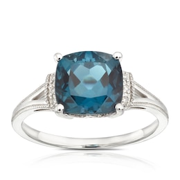 9ct White Gold Bella London Blue Topaz & Diamond Ring
