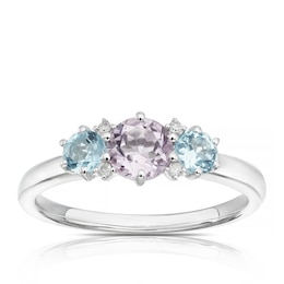 9ct White Gold Willa Multi Stone Trilogy Ring