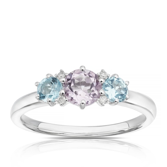 9ct White Gold Willa Multi Stone Trilogy Ring
