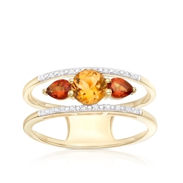 9ct Yellow Gold Cara Diamond & Citrine Wide Ring