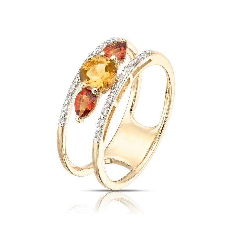 Main Image 2 of 9ct Yellow Gold Cara Diamond & Citrine Wide Ring