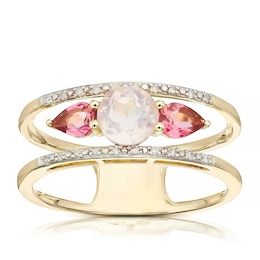 9ct Yellow Gold Cara Diamond, Quartz & Tourmaline Wide Ring