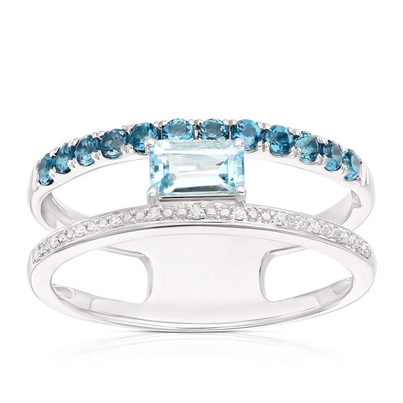 Main Image 1 of 9ct White Gold Lucy London Blue Topaz & Diamond Open Ring