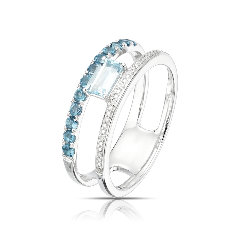 Main Image 2 of 9ct White Gold Lucy London Blue Topaz & Diamond Open Ring