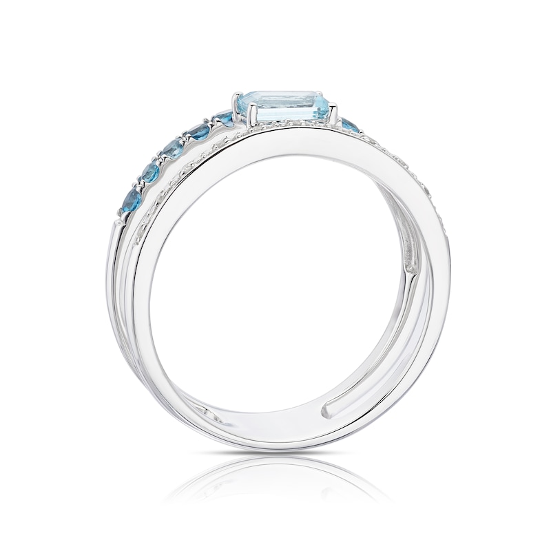 Main Image 3 of 9ct White Gold Lucy London Blue Topaz & Diamond Open Ring