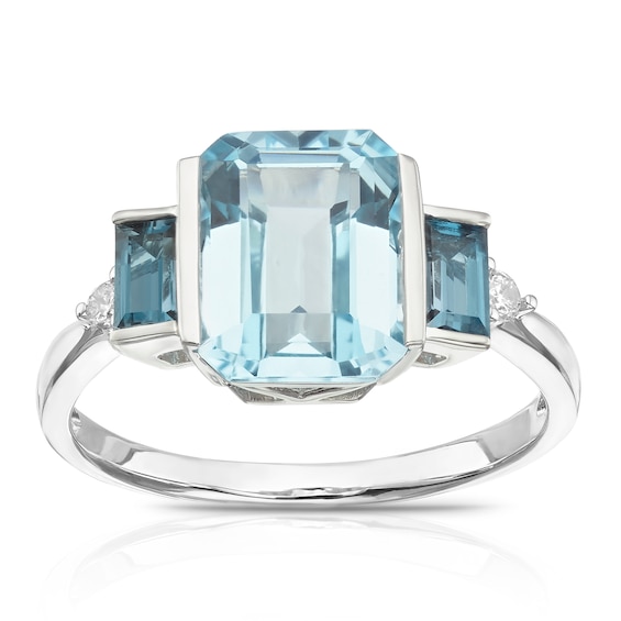 9ct White Gold Naomi Diamond and Blue Topaz Trilogy Ring