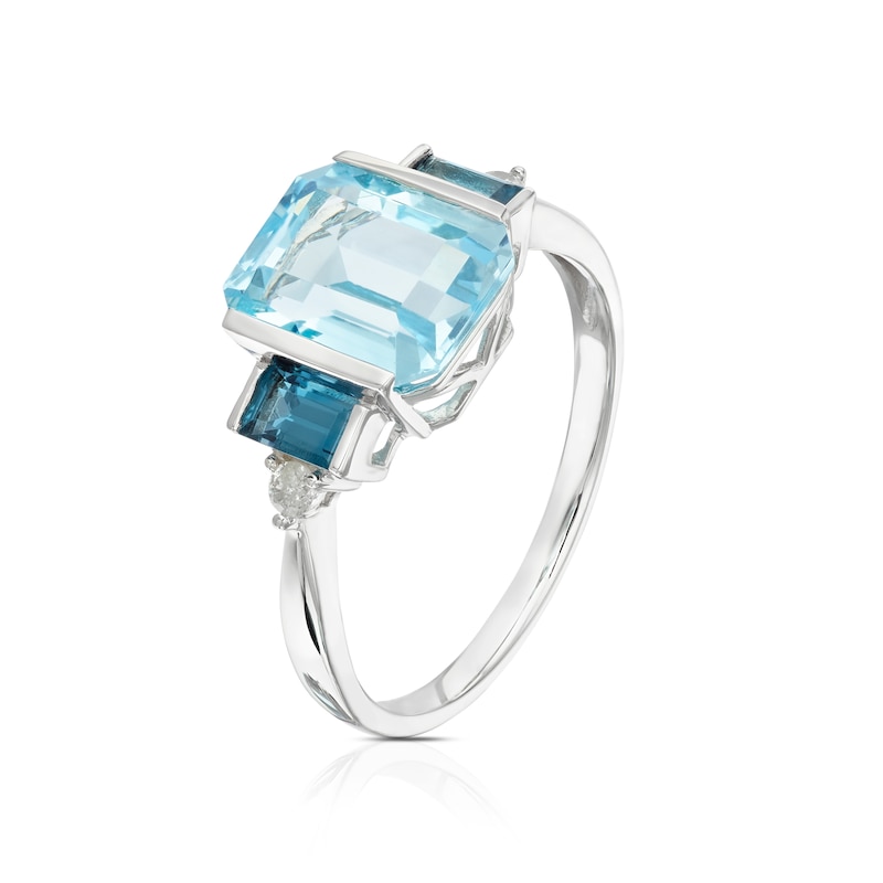 Main Image 2 of 9ct White Gold Naomi Diamond & Blue Topaz Trilogy Ring