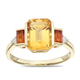 9ct Yellow Gold Naomi Diamond & Citrine Trilogy Ring