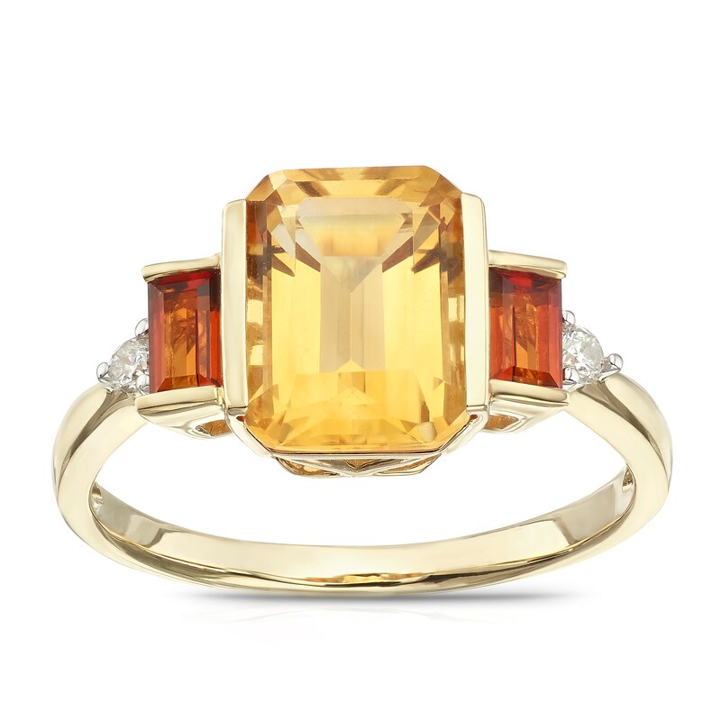 Main Image 1 of 9ct Yellow Gold Naomi Diamond & Citrine Trilogy Ring