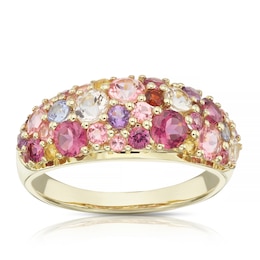 9ct Yellow Gold Iris Pink & Purple Multi Stone Cluster Ring