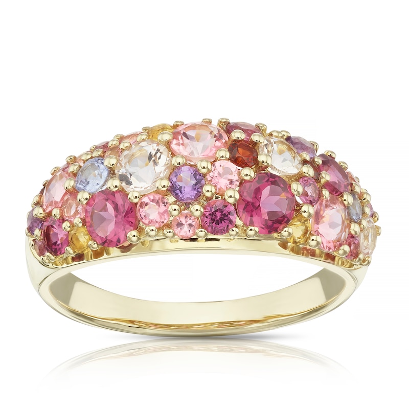 Main Image 1 of 9ct Yellow Gold Iris Pink & Purple Multi Stone Cluster Ring